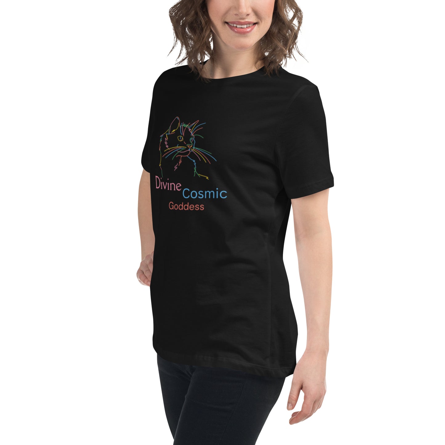 Divinely Multi Coloured Cat - soft and sustainable t-shirt