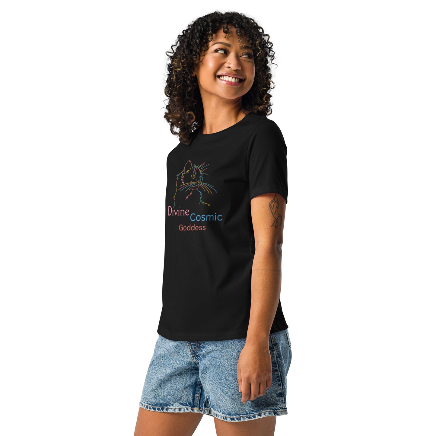 Divinely Multi Coloured Cat - soft and sustainable t-shirt
