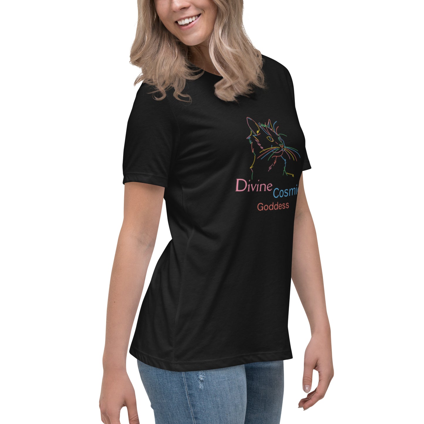 Divinely Multi Coloured Cat - soft and sustainable t-shirt